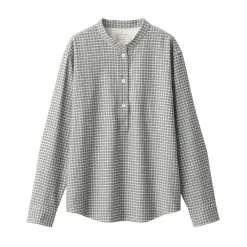 Online Women's Flannel Stand Collar Long Sleeve Patterned Blouse Women Tops & Shirts