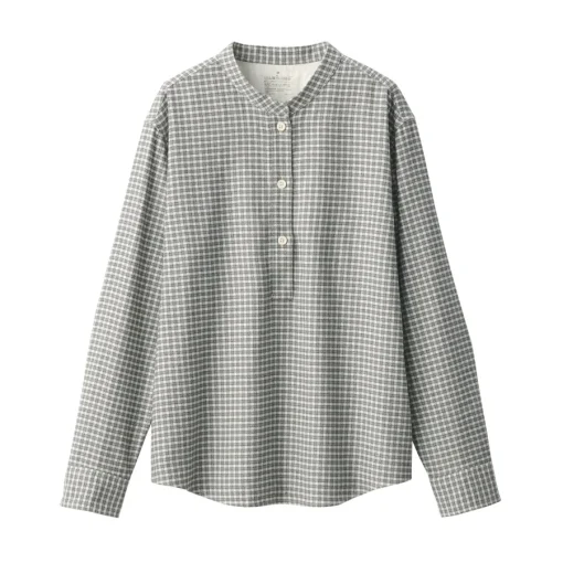 Online Women's Flannel Stand Collar Long Sleeve Patterned Blouse Women Tops & Shirts