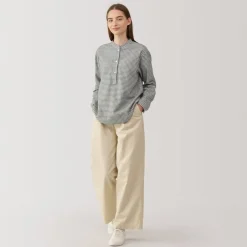 Online Women's Flannel Stand Collar Long Sleeve Patterned Blouse Women Tops & Shirts