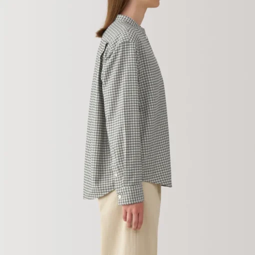 Online Women's Flannel Stand Collar Long Sleeve Patterned Blouse Women Tops & Shirts