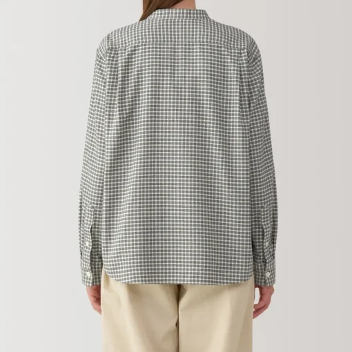 Online Women's Flannel Stand Collar Long Sleeve Patterned Blouse Women Tops & Shirts