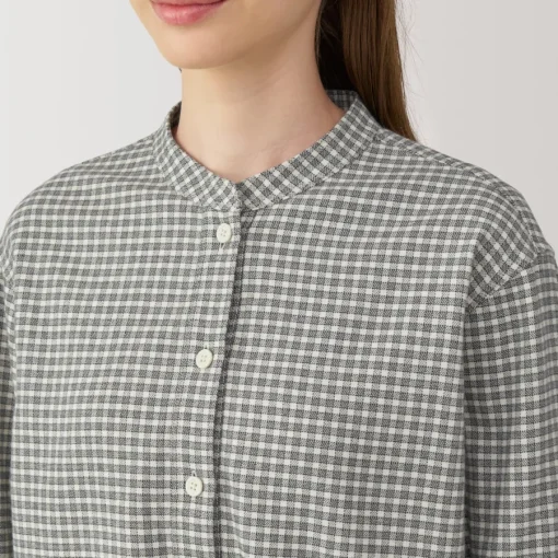 Online Women's Flannel Stand Collar Long Sleeve Patterned Blouse Women Tops & Shirts
