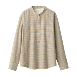 Online Women's Flannel Stand Collar Long Sleeve Patterned Blouse Women Tops & Shirts