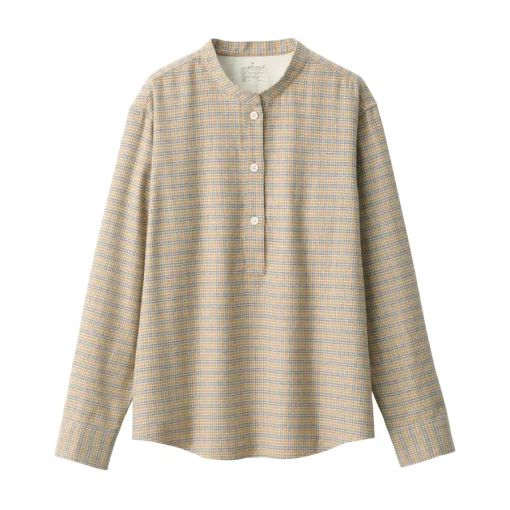 Online Women's Flannel Stand Collar Long Sleeve Patterned Blouse Women Tops & Shirts