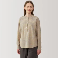 Online Women's Flannel Stand Collar Long Sleeve Patterned Blouse Women Tops & Shirts