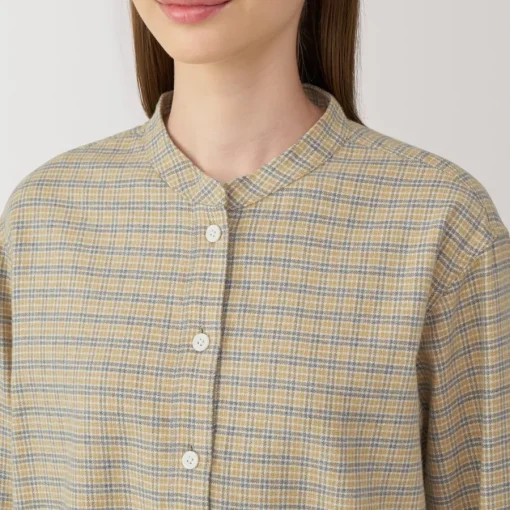 Online Women's Flannel Stand Collar Long Sleeve Patterned Blouse Women Tops & Shirts