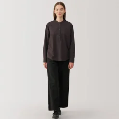 Online Women's Flannel Stand Collar Long Sleeve Patterned Blouse Women Tops & Shirts