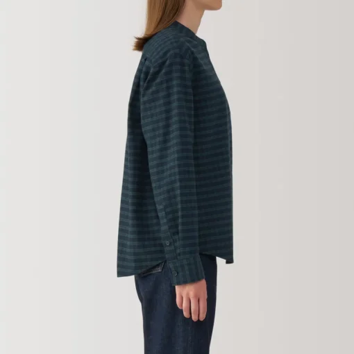 Online Women's Flannel Stand Collar Long Sleeve Patterned Blouse Women Tops & Shirts