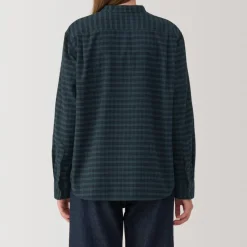 Online Women's Flannel Stand Collar Long Sleeve Patterned Blouse Women Tops & Shirts