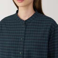 Online Women's Flannel Stand Collar Long Sleeve Patterned Blouse Women Tops & Shirts