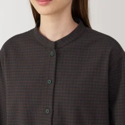 Online Women's Flannel Stand Collar Long Sleeve Patterned Blouse Women Tops & Shirts