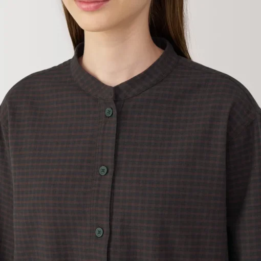 Online Women's Flannel Stand Collar Long Sleeve Patterned Blouse Women Tops & Shirts