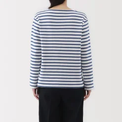 Outlet Women's Heavy Weight Boat Neck Long Sleeve Striped T-Shirt Women T-Shirts