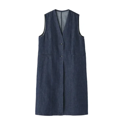 New Women's Hemp Blend Denim Long Gilet Women Tops & Shirts