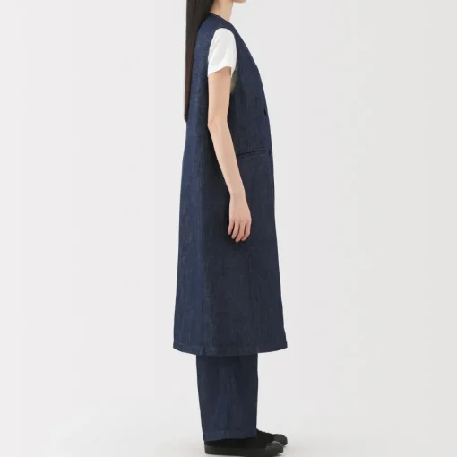New Women's Hemp Blend Denim Long Gilet Women Tops & Shirts