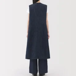 New Women's Hemp Blend Denim Long Gilet Women Tops & Shirts