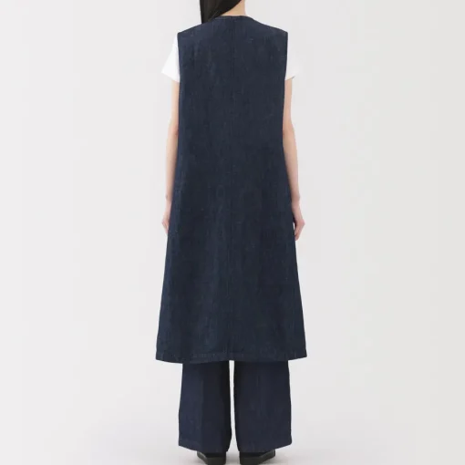 New Women's Hemp Blend Denim Long Gilet Women Tops & Shirts