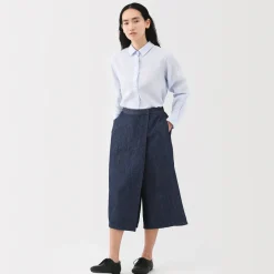Sale Women's Hemp Blend Denim Wraparound Wide Dress Trousers Women Shorts & Skirts