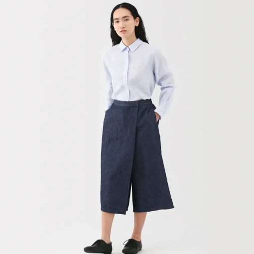 Sale Women's Hemp Blend Denim Wraparound Wide Dress Trousers Women Shorts & Skirts