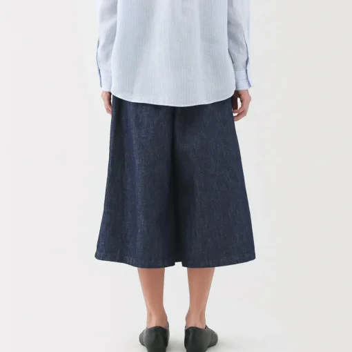 Sale Women's Hemp Blend Denim Wraparound Wide Dress Trousers Women Shorts & Skirts