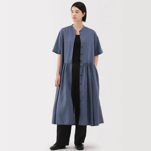 Clearance Women's Hemp Cotton Short Sleeve Dress Women Dresses