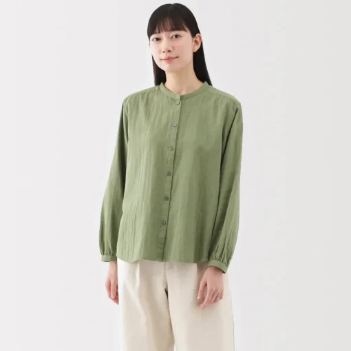 Fashion Women's Kapok Blend Double Gauze Long Sleeve Blouse Women Tops & Shirts