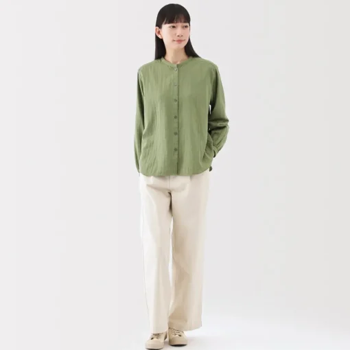 Fashion Women's Kapok Blend Double Gauze Long Sleeve Blouse Women Tops & Shirts