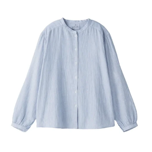 Discount Women's Kapok Blend Double Gauze Long Sleeve Striped Blouse Women Tops & Shirts