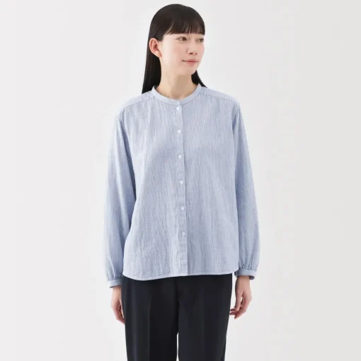 Discount Women's Kapok Blend Double Gauze Long Sleeve Striped Blouse Women Tops & Shirts