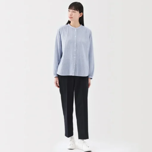 Discount Women's Kapok Blend Double Gauze Long Sleeve Striped Blouse Women Tops & Shirts