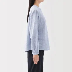 Discount Women's Kapok Blend Double Gauze Long Sleeve Striped Blouse Women Tops & Shirts
