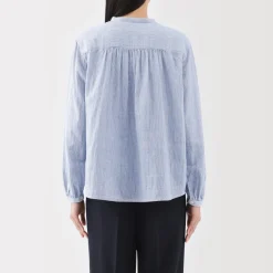 Discount Women's Kapok Blend Double Gauze Long Sleeve Striped Blouse Women Tops & Shirts