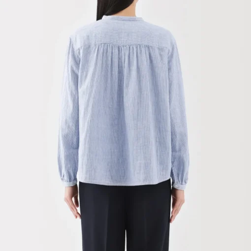 Discount Women's Kapok Blend Double Gauze Long Sleeve Striped Blouse Women Tops & Shirts