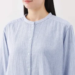 Discount Women's Kapok Blend Double Gauze Long Sleeve Striped Blouse Women Tops & Shirts