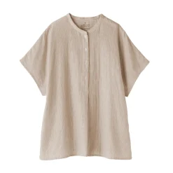 New Women's Kapok Blend Double Gauze Short Sleeve Striped Blouse Women Tops & Shirts
