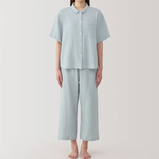 Fashion Women's Side Seamless Crepe Gauze Short Sleeve Pajamas Pajamas & Loungewear|Loungewear