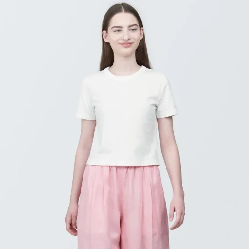 Clearance Women's Slub Yarn Crop Short-Sleeve T-Shirt Women T-Shirts