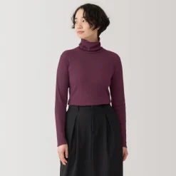 Fashion Women's Soy Fiber Blend Ribbed Turtleneck Long Sleeve T-Shirt Women T-Shirts