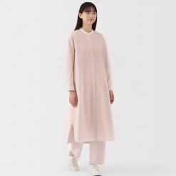 Outlet Women's Washed Broadcloth Stand Collar Long Sleeve Striped Dress Women Dresses