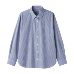 Clearance Women's Washed Broadcloth Regular Collar Long Sleeve Striped Shirt Women Tops & Shirts