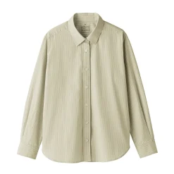 Clearance Women's Washed Broadcloth Regular Collar Long Sleeve Striped Shirt Women Tops & Shirts